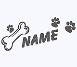Hunde-Pfoten Aufkleber mit Wunschnamen | Hundeaufkleber Knochen Tatzen Hund Auto Sticker mit Namen gestalten