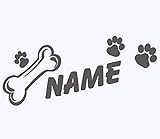 topdesignshop Hunde-Pfoten Aufkleber mit Wunschnamen | Hundeaufkleber Knochen Tatzen Hund Auto Sticker mit Namen gestalten