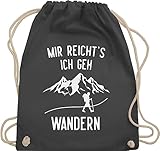 Turnbeutel Rucksack - Laufen Joggen Zubehör - Mir reichts ich geh wandern - Berge - Unisize - Dunkelgrau - sport beuteltasche wander bags sprüche baumwollrucksack gehe bag bin mal gym beutel jetzt