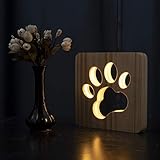 Hyindoor LED Nachtlicht Hund Pfote Holz Tischlampe 3D Kreativ Schreibtischlampe USB Power Light Schlafzimmer Dekoration für Kinder Baby Weihnachten Neujahr Geschenk