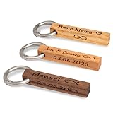 Schlüsselanhänger personalisiert, Anhänger aus Holz mit Gravur, mit Lederband, individuelles Geschenk für Weihnachten, zum Geburtstag, Valentinstag uvm.