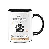Tassenbrennerei Hunde Tasse mit Spruch Mein Therapeut hat Fell, Pfoten und ein Herz aus Gold - Kaffeetasse als Geschenk Hundebesitzer (Schwarz, Hund)
