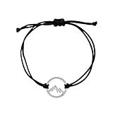 Nuoli® Berg Armband Damen Silber (verstellbar 14-20cm) Berg Armbändchen für Frauen & Mädchen aus schwarzem Stoff mit Edelstahl Anhänger