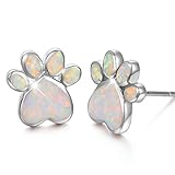 Pfotenabdruck Ohrstecker für Damen Mädchen Welpe Hund Katze Haustier Labor Opal Ohrring 925 Sterling Silber Tierohrschmuck Geburtstagsgeschenke