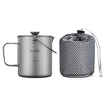 Tentock Titan-Becher Camping Kaffeemaschine Becher Titan French Press Pot 750ml Tragbarer Outdoor Kochtopf Leicht Teekanne Tasse Multifunktionaler Reisebecher mit Geräte Filter und Griff (Silver)