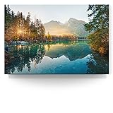 BilderKing Wandbild Wasserfall Hintersee Bayern - 120cm x 80cm Leinwand auf Fertigrahmen + Aufhänger