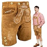 HOFGLANZ® Trachten Lederhose Herren Kurz - Hochwertige Trachtenhose für Herren mit Hosenträgern - Traditionelle Echtlederhose für Oktoberfest Bequem & Robust (Größen 46-58)