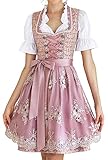 EIISSION Dirndl Damen Midi Trachtenkleid inkl. Trachtenrock Dirndlbluse Dirndlschürze für Oktoberfest Pink 38