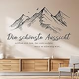 DESIGNSCAPE® Wandtattoo Die schönste Aussicht mit Bergen | Sprichwort mit Gebirgsmotiv | Farbe: schwarz | Größe: klein (60 x 38 cm)