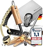 BERGKVIST® Feuerstahl Survival Set GNISTA (17-TLG.) - XXL Outdoor Ausrüstung zum Feuer Machen - Magnesium Feuerstein mit Feueranzünder, Zunder, Notfall-Pfeife, Blasrohr & mehr