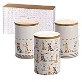 SPOTTED DOG GIFT COMPANY - Keramik-Vorratsdosen mit Holzdeckel - mit Hunde-Motiv - Aufbewahrungsdosen für Hundeliebhaber und Hundebesitzer - tolle Küchendeko - groß - 1,2 l - 3er-Set