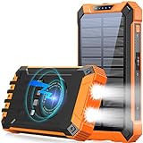 Solare Powerbank 26800mAh, GOODaaa，Tragbares Ladegerät mit Mikro-Eingang, USB-C-EIN-/Ausgang, drahtlosem Laden und LED-Taschenlampe, für Smartphones, Outdoor, Camping (Orange)